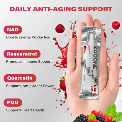 Bebida con sabor a frutos rojos ZOOONE NR1000-NAD+ para combatir el envejecimiento cutáneo, aumentar la energía y la concentración